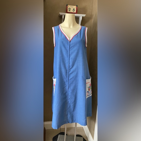 Komar 70s vintage house blue sleeveless dress robe women’s size M/L - Picture 10 of 12